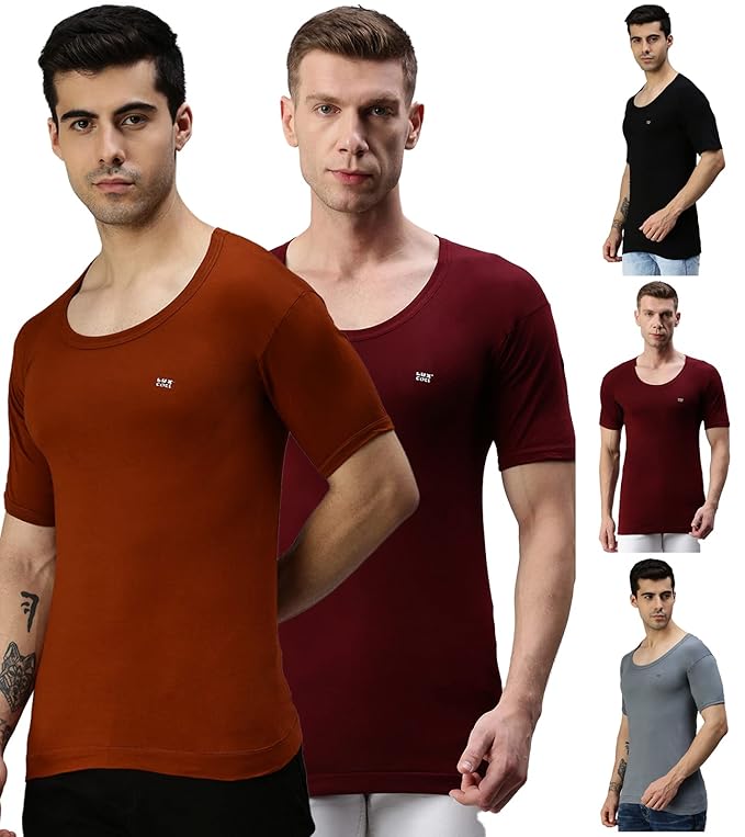 Lux Cozi Men's Pack of 5 Multicolor Half Sleeves Cotton Vest
