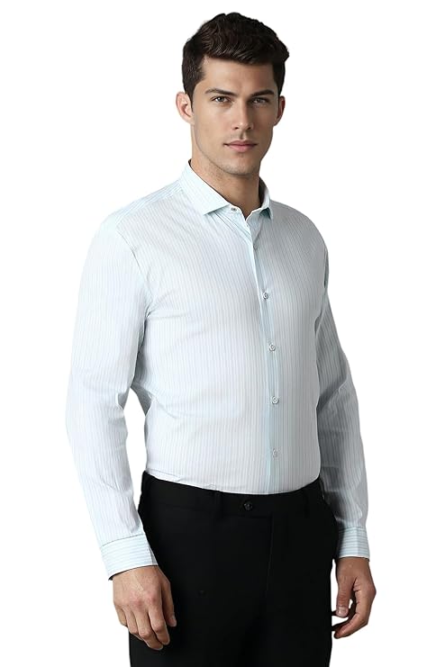 Louis Philippe Men's Striped Slim Fit Shirt (LASFASSFW76492_Light Blue