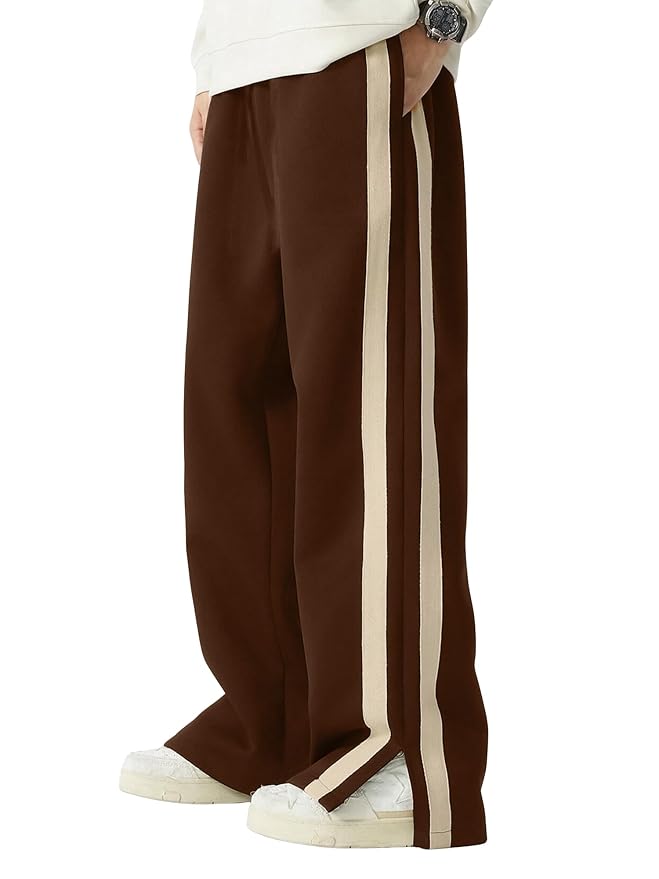 Maniac Mens Colorblock Side Tap Black and Beige Color Baggy Fit Pant