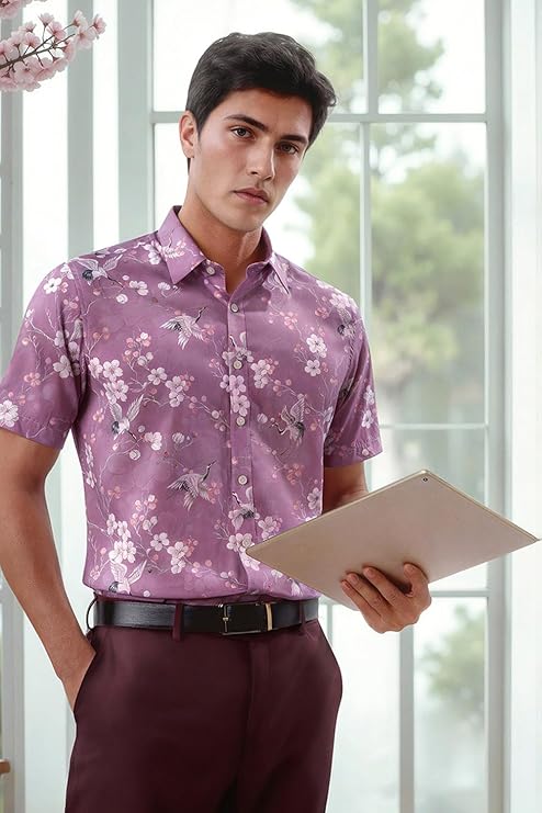 Louis Philippe Men's Printed Slim Fit Giza Cotton Formal Shirt