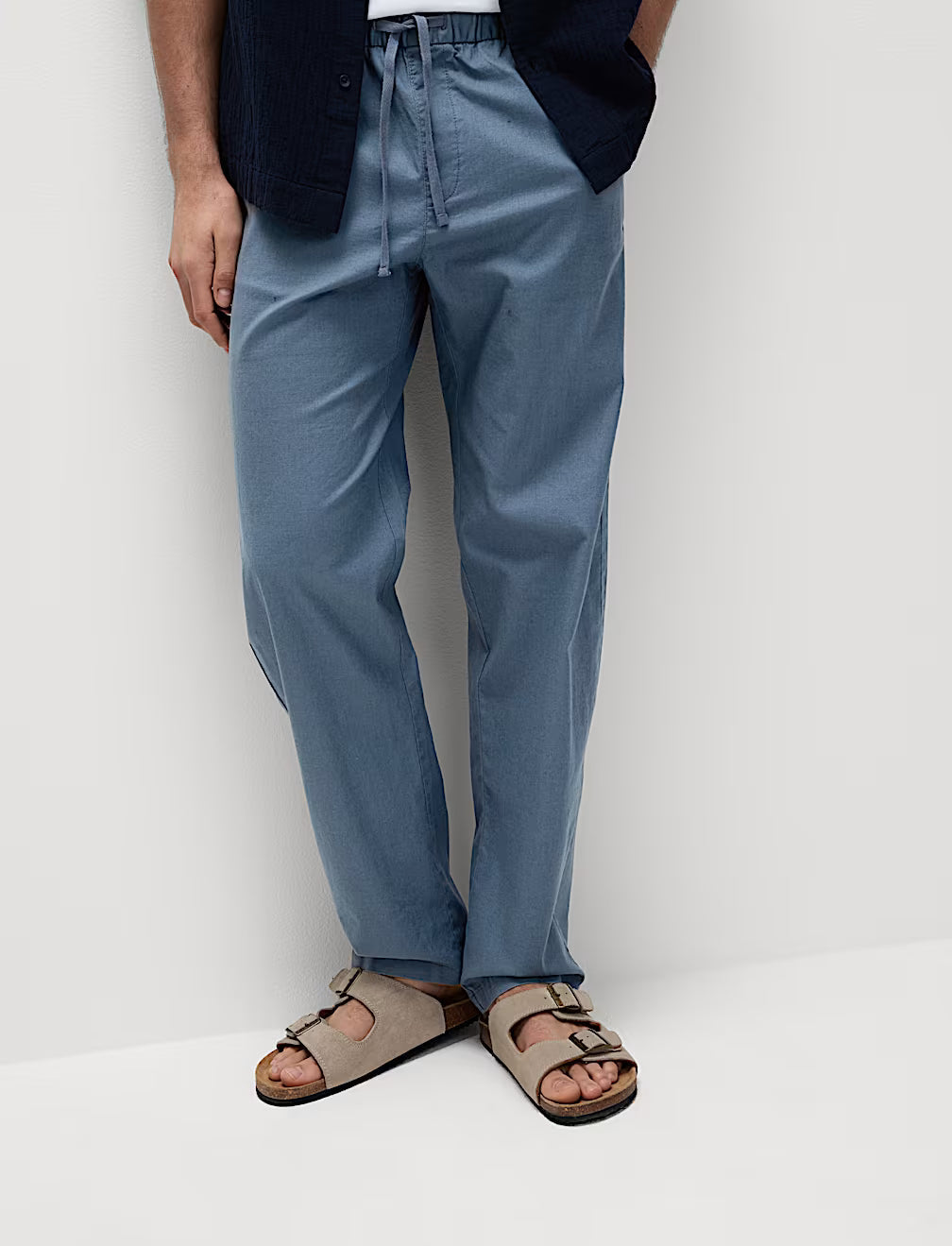 Loose Fit Cotton Linen Blend Elasticated Trousers