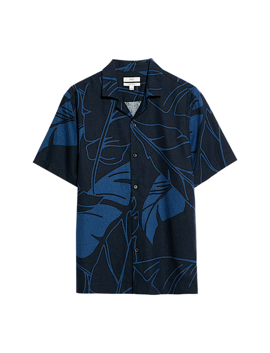 Linen Rich Leaf Print Shirt