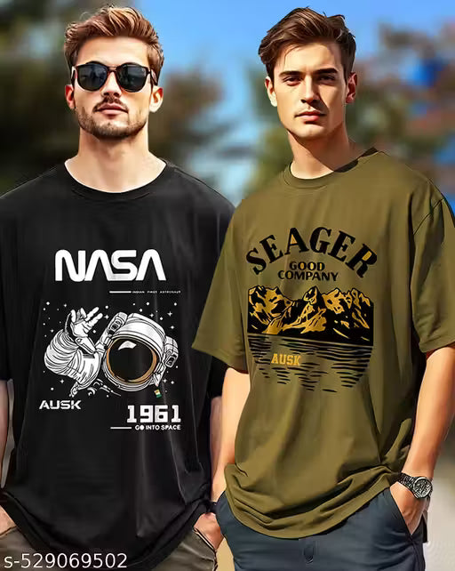 Oversized Mens Tshirts with Round Neck Half Sleeve Pack of 2