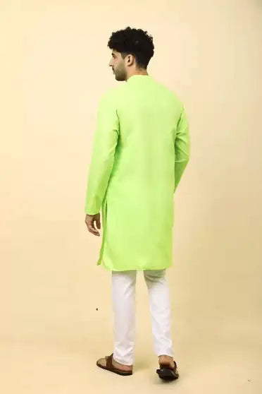 Men Self Design Kurta (Green)
