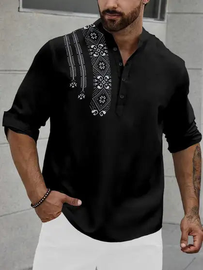 Men Printed Kurta (Black)
