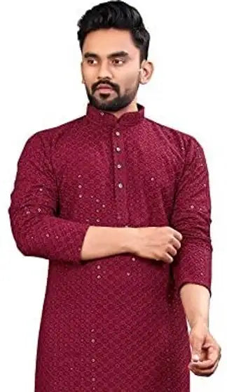 Men Embroidered Kurta (Maroon)