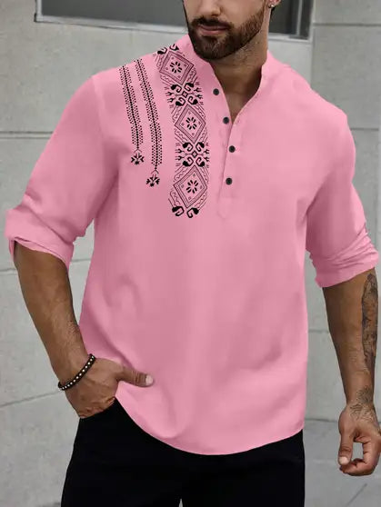 Men Printed Kurta (Pink)
