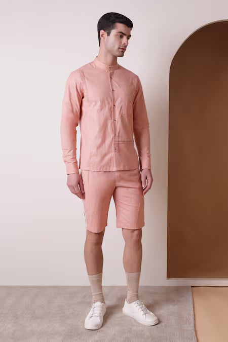 Lacquer Embassy  Pink Cotton, Linen Epis Shirt
