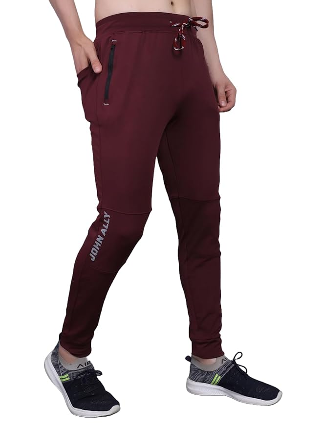 John Ally Jogger Trackpant for Men with Two Zipper Pockets and Premium Fabric. Sweat Wicking, Stretchable for Gym, Yoga, Training, Sports, Running and Casual wear.