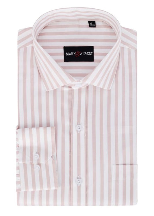 MARK & ALBERT Men's Striped Full Sleeves Cotton Formal Shirt White | Stylish Shirt for Men