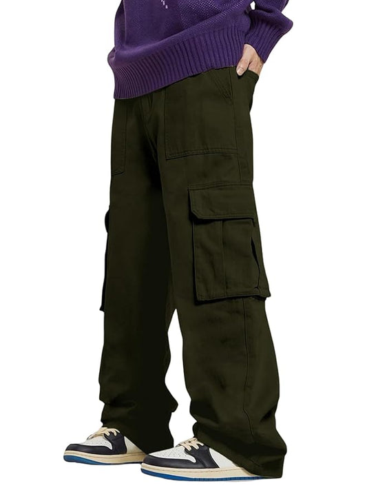 GRECIILOOKS Men's Regular Fit Low Rise Cargos Trousers | Baggy Cargo Pants for Man | Loose Fit | Treck Pent with Multiple Pockets
