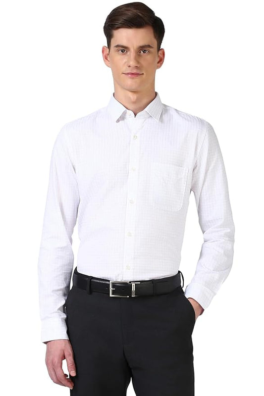 Peter England Men's Micro-Checkered Formal Slim Fit Full Sleeve Shirt | Cotton Rich