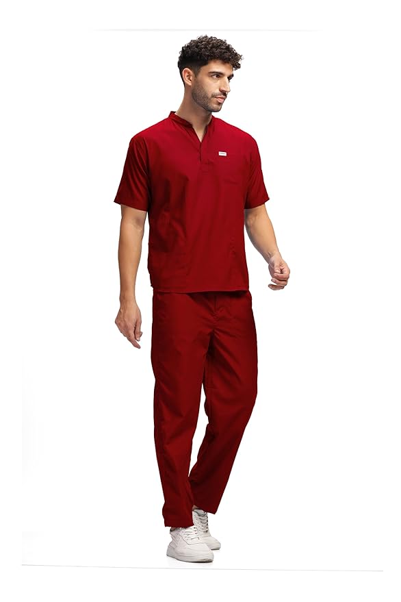 KNYA Classic Men's 5-Pocket Mandarin Collar Scrub Suit| Regular fit | Short Sleeves | For Doctors