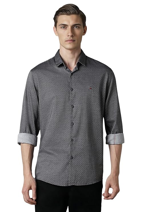 Louis Philippe Men's Slim Fit Textured 100% Cotton Casual Shirt