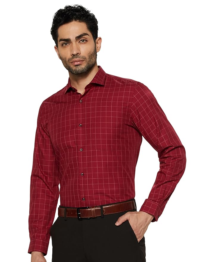 Peter England Men's Micro-Checkered Formal Slim Fit Full Sleeve Shirt | Cotton Rich