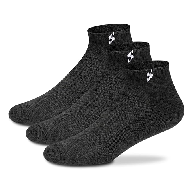 Supersox Cotton Men's 3 Pair Combo Sports Ankle Length Socks - Half Terry Cushioned, Anti Odour & Anti Bacterial For Sneaker & Running Workout, Ideal Socks For Summer (Pack Of 3)