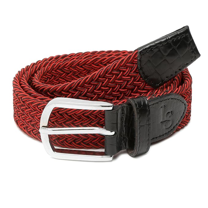 LOUIS STITCH Men's Braided Elastic Stretch Belt with Leather Tipped End Stretchable Canvas Waist Band for Men Women Boys Girls Unisex