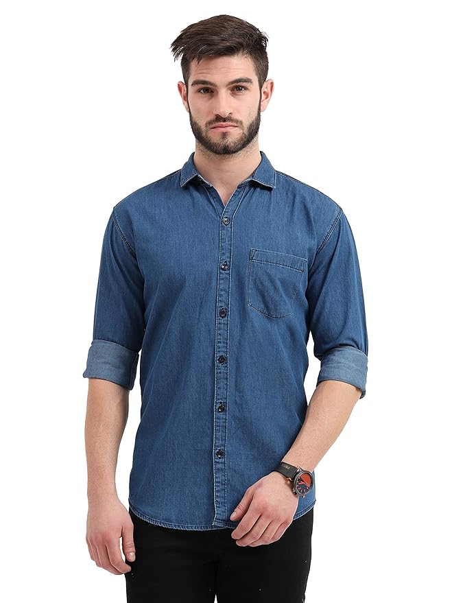 Miraan Men's Cotton Regular Fit Casual Denim Shirt