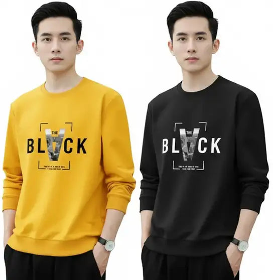 Printed Men Black, Yellow T-Shirt (Pack of 2)