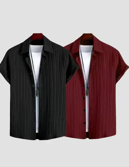 Men Self Design Casual Black, Maroon Shirt