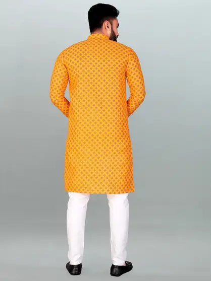 Men Printed Kurta (Yellow)